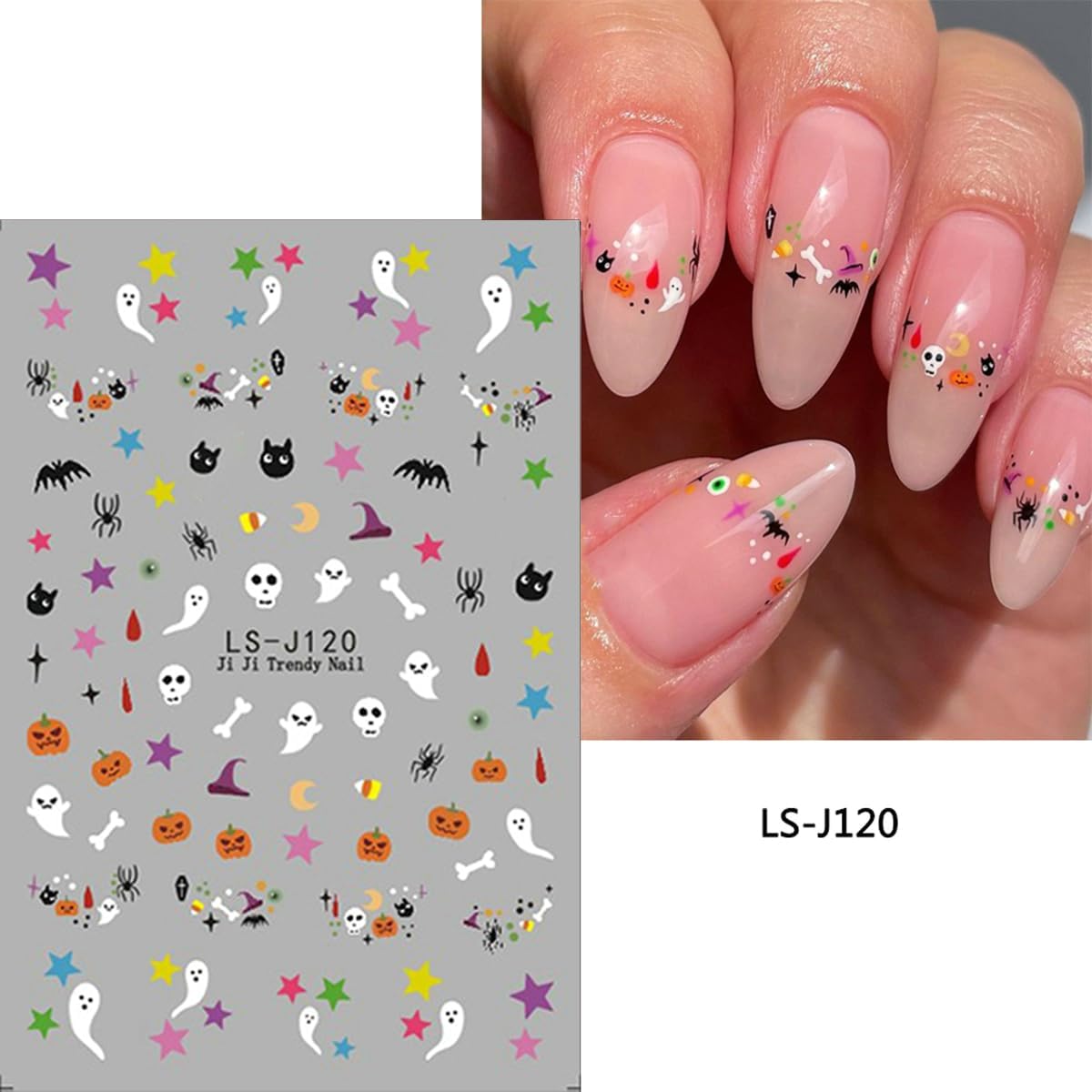 6 Sheets Cute Ghost Nail Art Stickers Halloween Nail Decals 3D Self-Adhesive Spider Bat Pumpkin and Bone Design Nail Sticker Halloween Acrylic Nail Art Decoration for Women DIY Holiday Manicure Tip