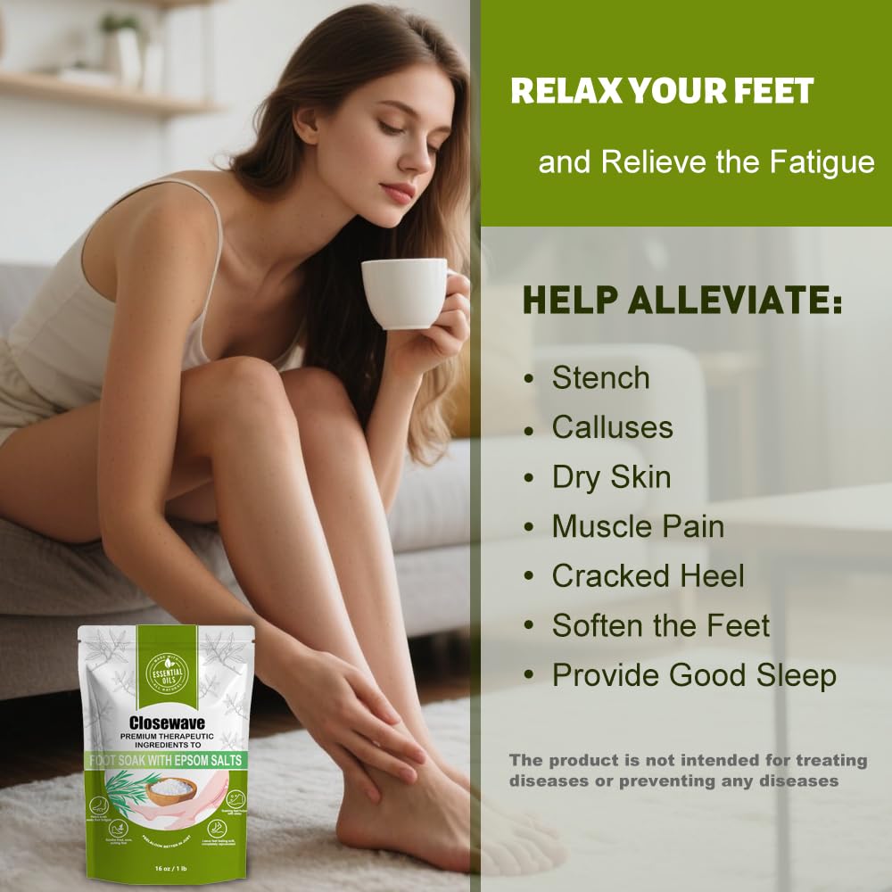 EXTRA STRENGTH Epsom Salt Tea Tree Oil Foot Soak - Foot Spa Pedicure Care for Toenail Athletes Foot, Soothes Sore, Stubborn Scent, Discolored and Ingrown Toenail - Birthday Gift for Mom Dad -16 oz