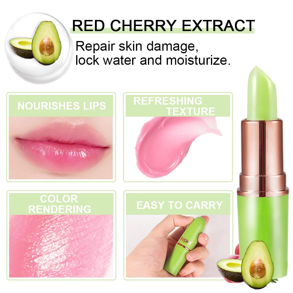 evpct 2Pcs Avocado Tinted Lip Balms PH Lip Color Changing Lipstick Balm Stain Gift Set Queen for Women Girls Korean Mood Long Lasting Color Change Light Pink Lipstick Lip Tint Plumper Gloss 10#