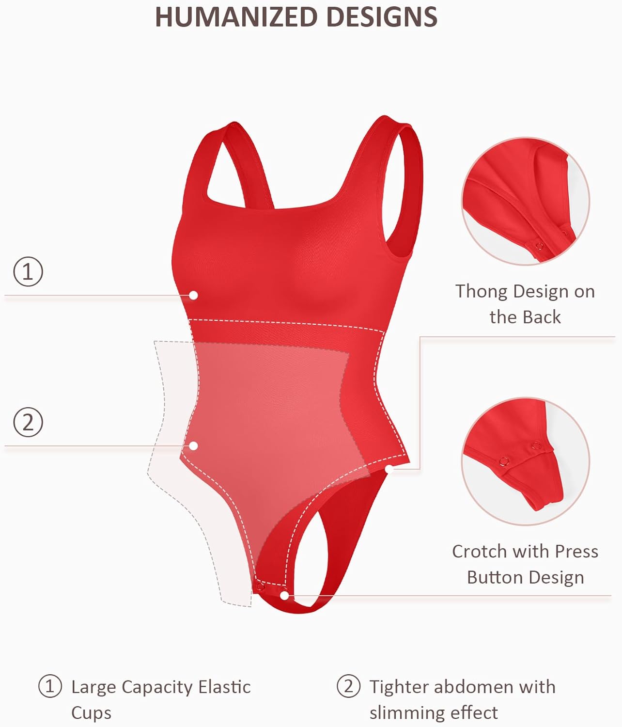 FeelinGirl Bodysuits for Women Seamless Square Neck Tummy Control Compression Thong Shapewear Bodysuit Tank Tops Bodysuit