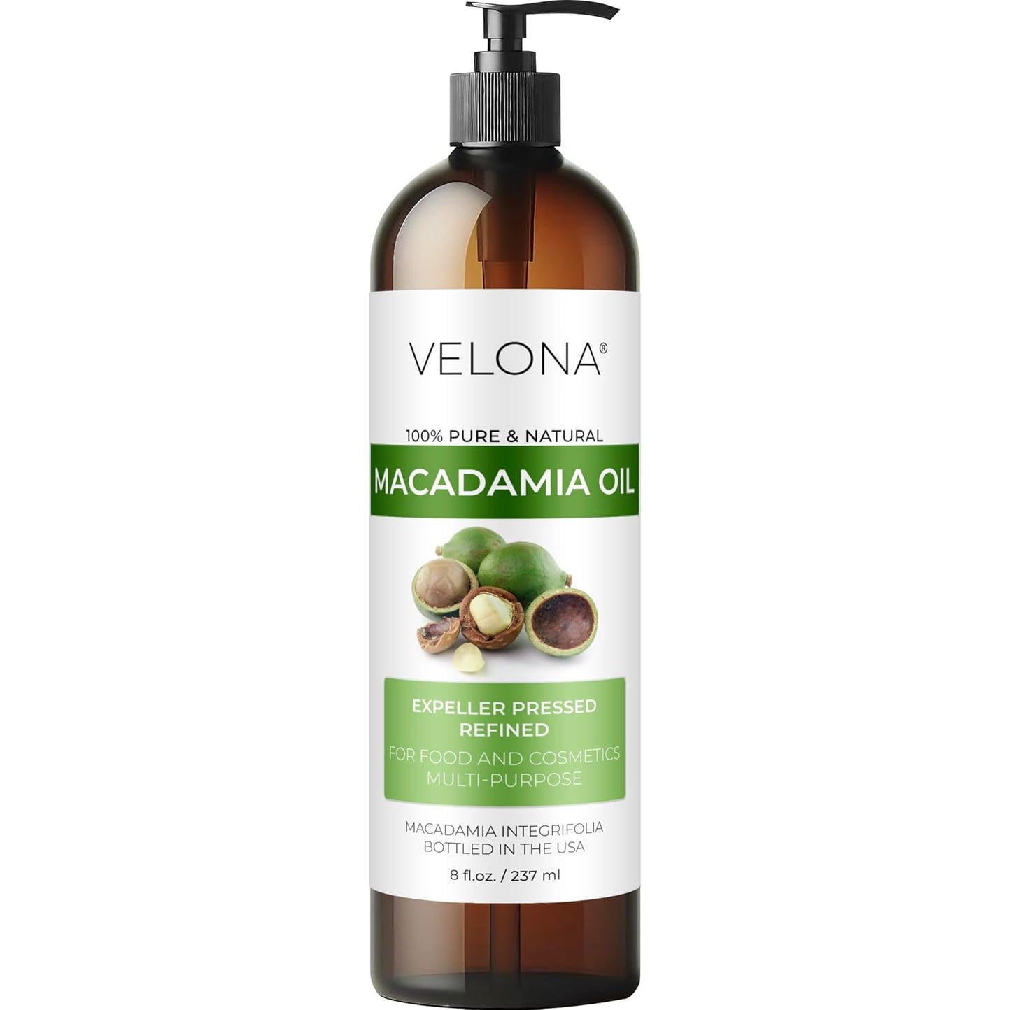 velona Macadamia Nut Oil 8 Fl Oz | 100% Pure and Natural Carrier Oil | Refined, Cold pressed | Cooking, Skin, Hair, Body & Face Moisturizing | Use Today - Enjoy Results