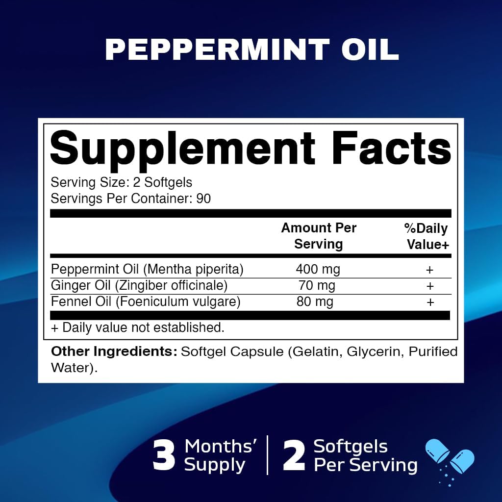 Vitamatic Peppermint Oil Gel with Ginger & Fennel Oils, 550mg per Serving, 180 Softgels