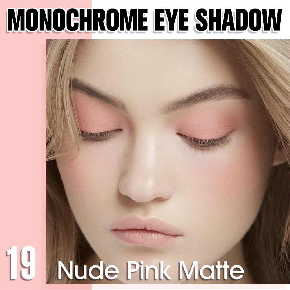 Nude Pink Matte Eyeshadow Palette for Women, Single Monochrome Eye Shadow Makeup, Shiny Pressed Powder, Blendable Natural sombras para ojos, Holographic,Vegan,Travel -19