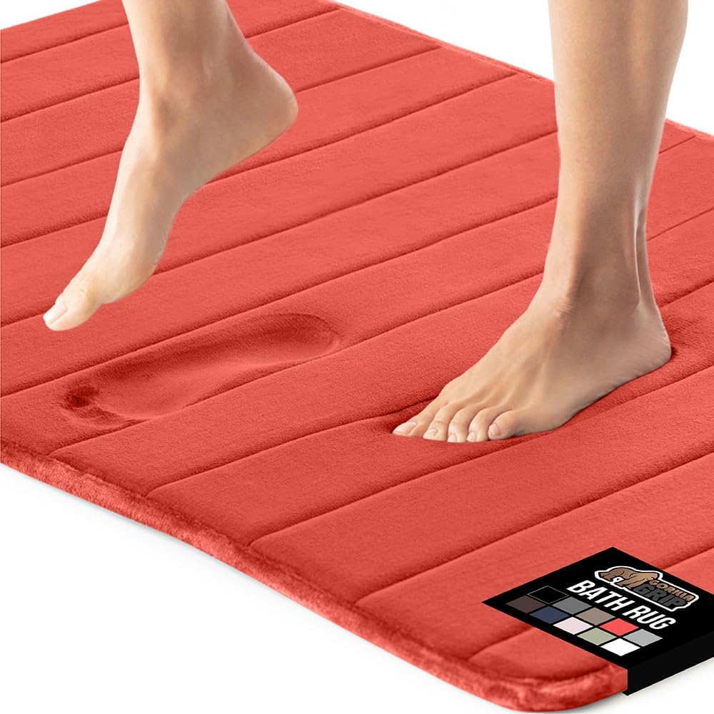 GORILLA GRIP Memory Foam Bath Mat, Soft Absorbent US Designed Bathroom Rug, Gripping Dots Machine Washable Bathmat, Cushioned Floor Mats, Shower Sink Rugs Room Décor Accessories, 30x20 Coral