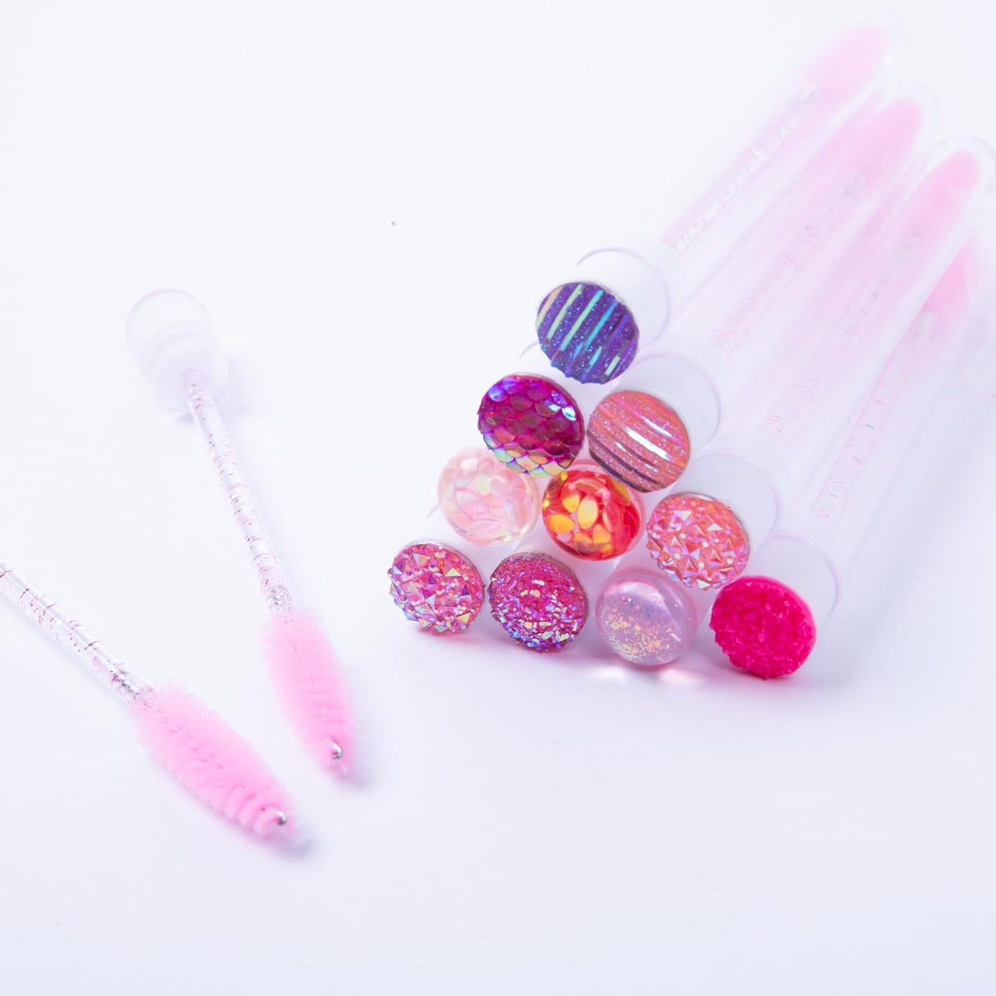 i-Laesh 10-Piece Disposable Mascara Wands with Tube - Diamond Spoolies for Eyelash & Eyebrow Makeup - Multi-Color Lash Applicator Set - Pink Mix