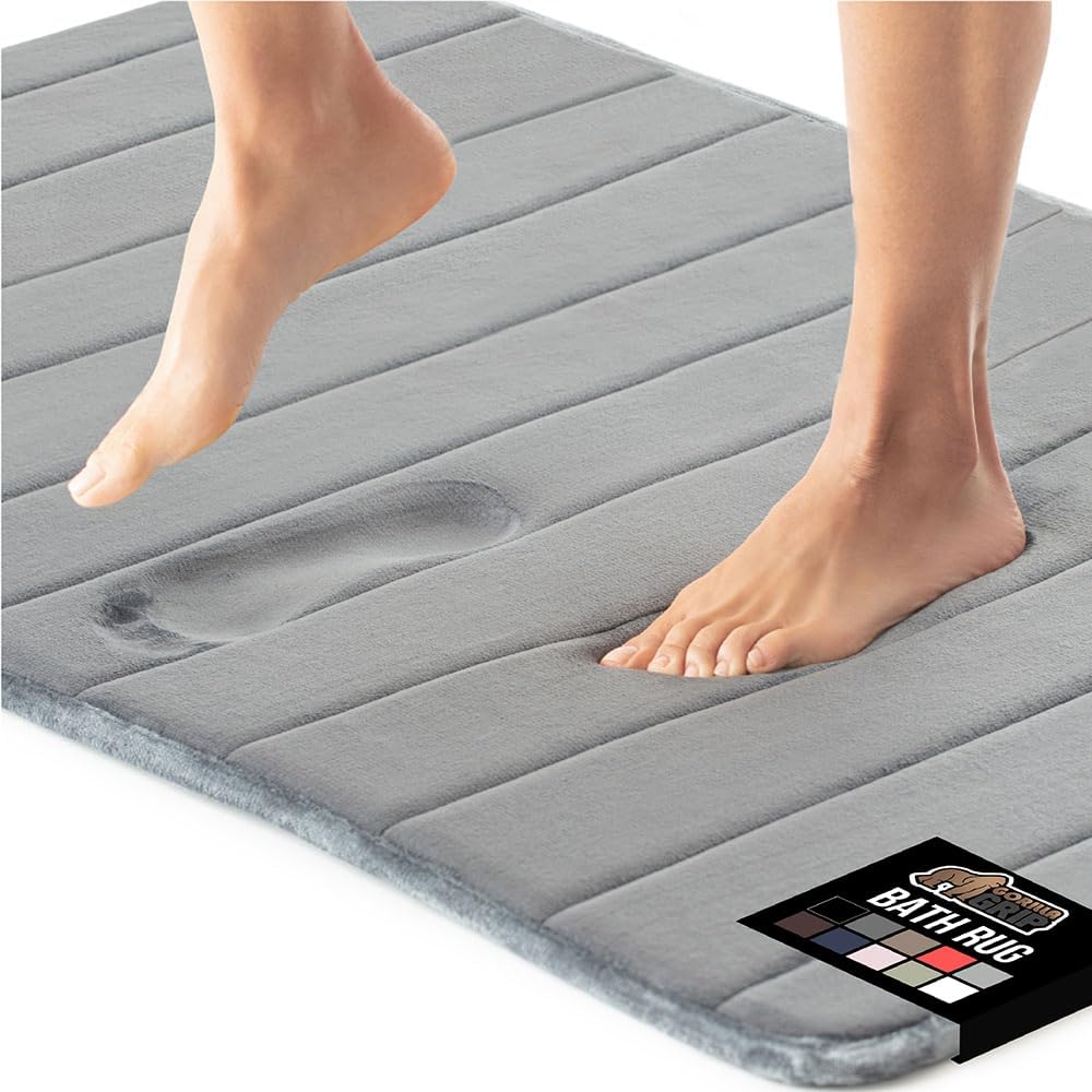 GORILLA GRIP Memory Foam Bath Mat, Soft Absorbent US Designed Bathroom Rug, Gripping Dots Machine Washable Bathmat, Cushioned Floor Mats, Shower Sink Rugs Room Décor Accessories, 30x20 Graphite Gray