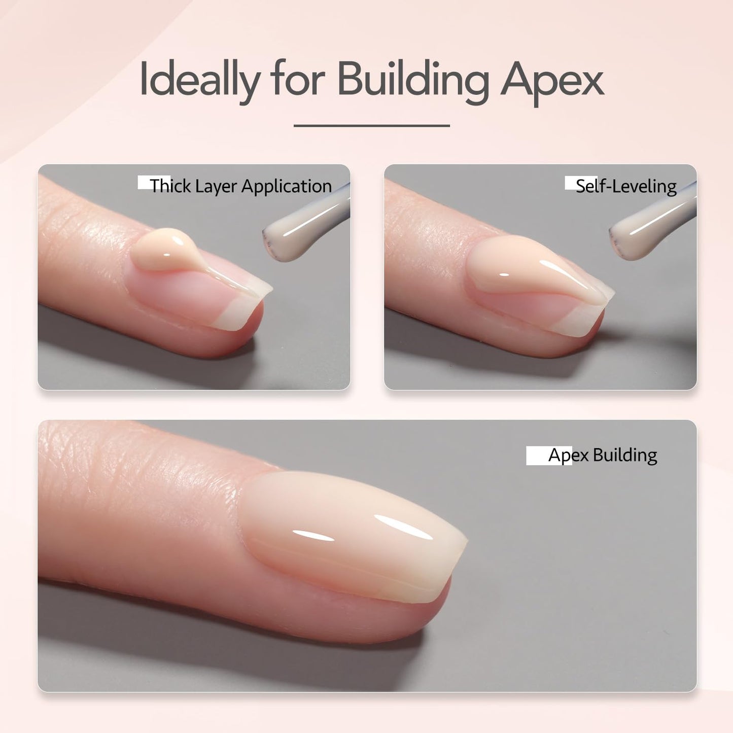 GAOY 6 Colors Rubber Base Gel Set, Jelly Builder Base Nail Gel Sheer Nude White Pink, 2-in-1 Soak Off Nail Strengthener, Petal Whisper