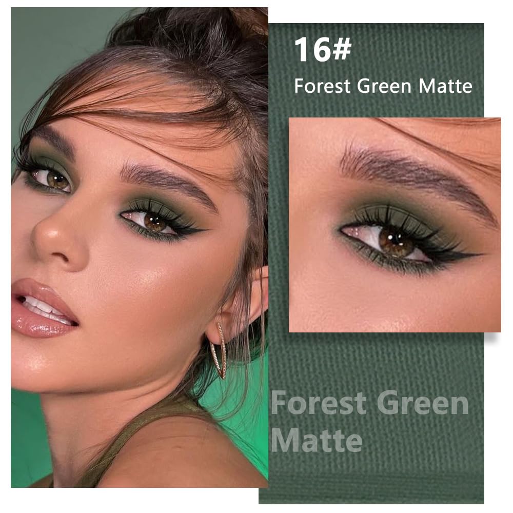 Matte Singe Eye Shadow Palette Makeup, Matte Forest Green Monochrome Eyeshadow For Old Women, Mini Singe Pressed Pigmented Waterproof Sombras Para Ojos, Vegan, Talc, Paraben&Cruelty Free, 16