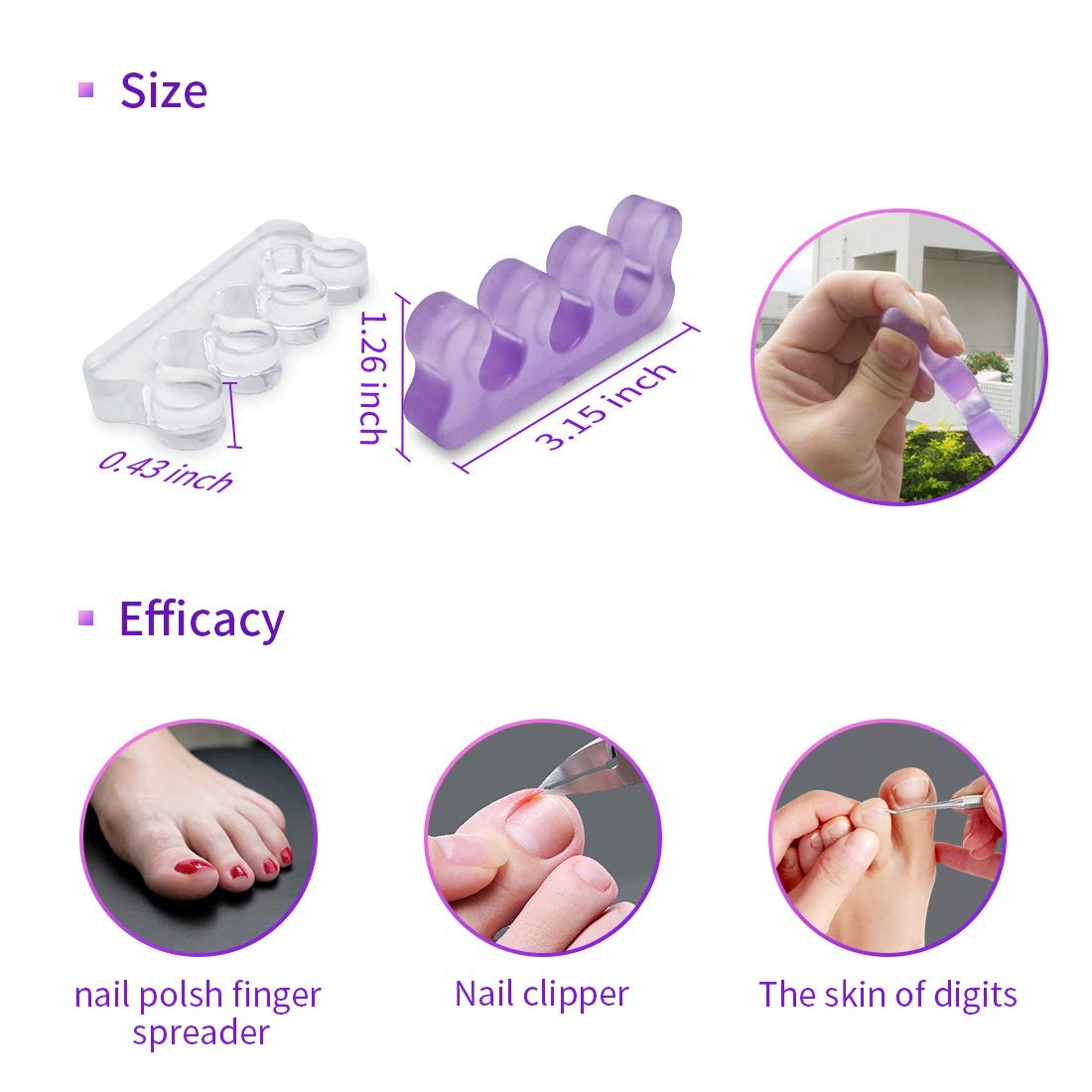 SUNFATT Toe Separators for Pedicure,Toe Spacer,Toe Separators use for Separation of Toenails or Nails,Washable and Reusable Pedicure Supplies.