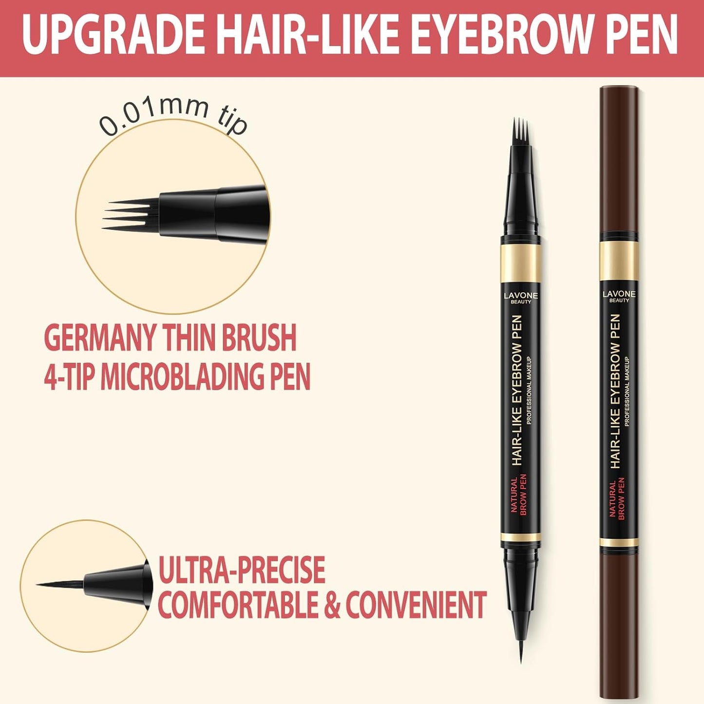 Eyebrow Pen Kit, with Microblading Eyebrow Pen, Eyebrow Gel, Eyeliner, Eyebrow Brush, Eyebrow Pencils for Women, Waterproof, Smudge Proof, Long Lasting Makeup Formula - Ebony