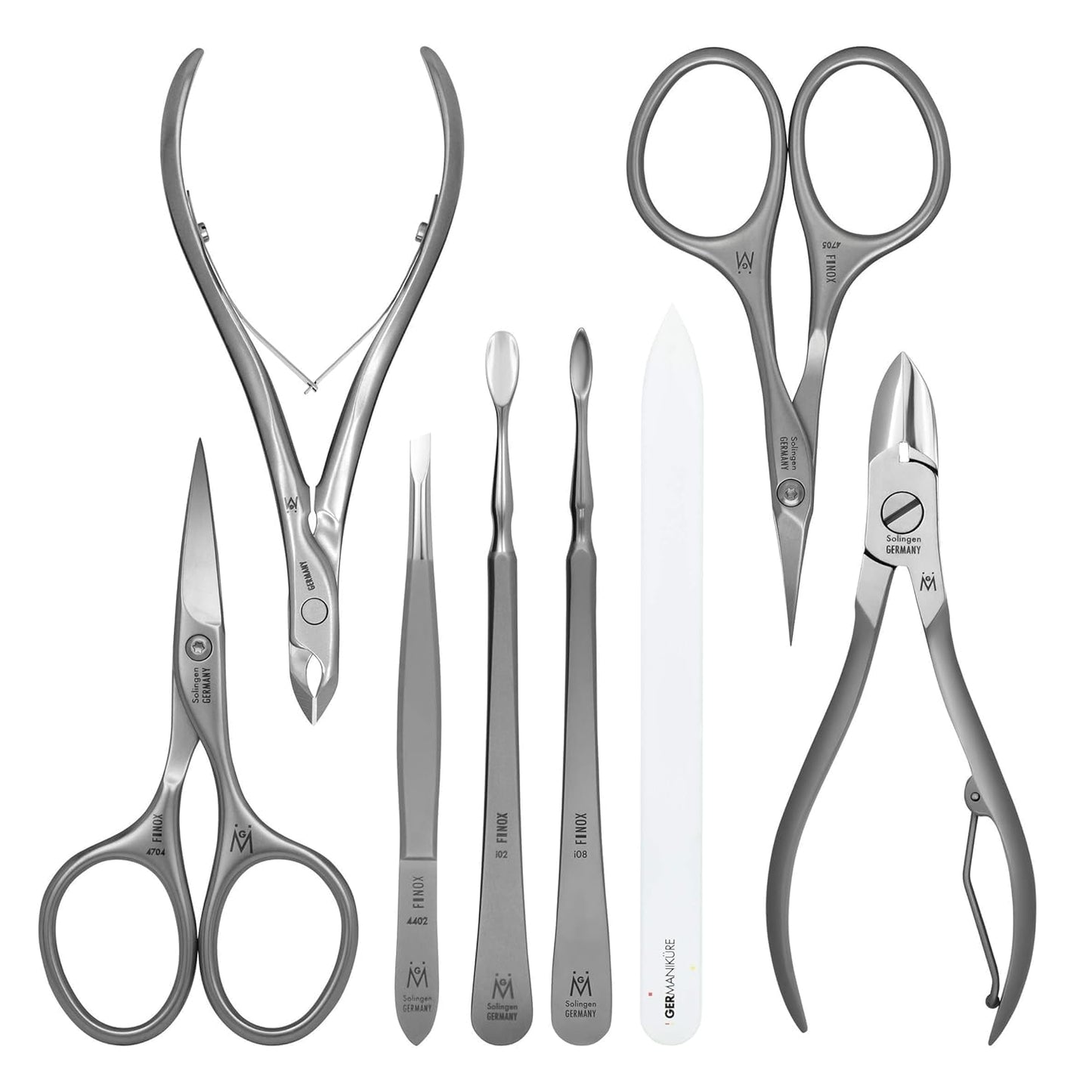 GERMANIKURE 8pc Manicure Set in Leather Case - FINOX Stainless steel tools handmade in Solingen Germany – Professional Nail and Cuticle Care