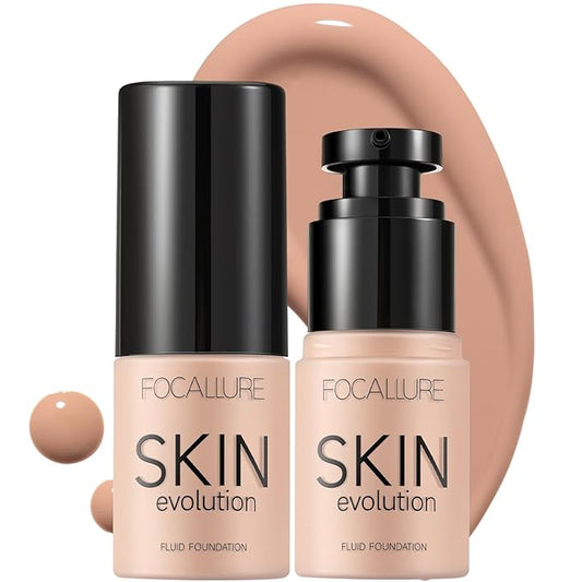 FOCALLURE 2 Pcs Liquid Foundation, Skin Evolution Foundation + Concealer, Full Coverage Foundation Makeup, Durable, Waterproof, Oil-Control, Hides Wrinkles & Lines, Warm Beige