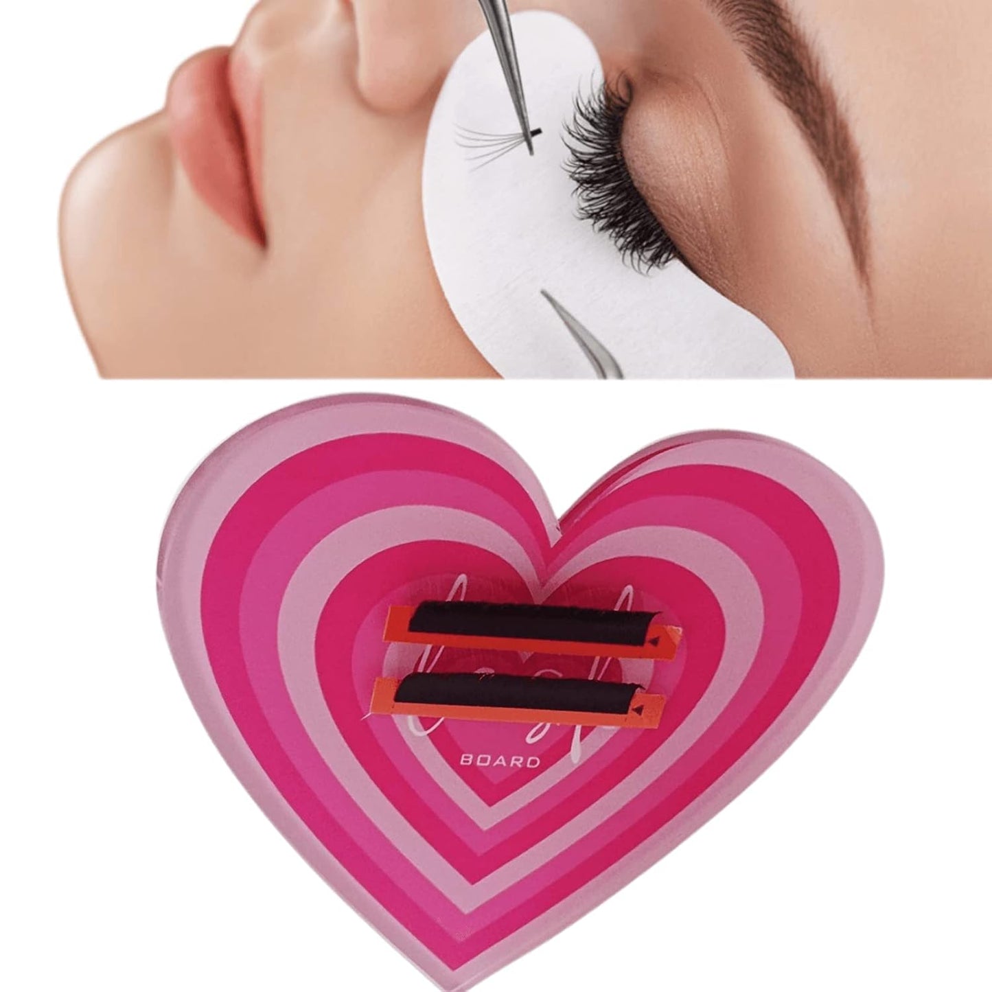 Grafting False Eyelash Acrylic Extension Pallet, Eyelash Extension Tweezers Plate Pad Makeup Palette Individual Training Tools (Heart-shaped（4.72x3.54inch）)