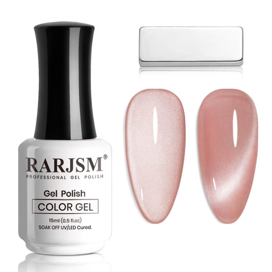 RARJSM Cat Eye Gel Nail Polish Nude Pink Silver Glitter Natural Skin Tone Color 15ml Sparkle Shimmer Velvet Cateye Gel Polish with Magnetic Stick UV LED Curing Require Soak Off Home Salon Manicure