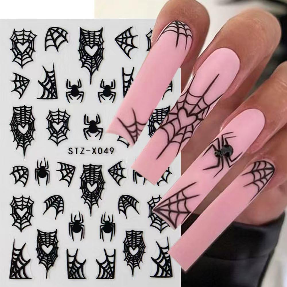 6Pcs Halloween Nail Stickers Spider Web Nail Decals DIY Self Adhesive Cobweb Nail Design Halloween Nail Decoration Supplies Holiday Manicure Accessories for Women