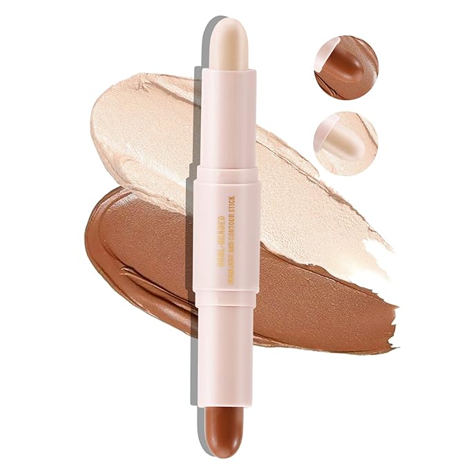 Boobeen Highlight and Contour Stick Dual-ended Contouring Cream Makeup Pencil Kit, Long Lasting & Waterproof Face Bronzer and Highlighter Makeup Stick Shadow Pen, Pack of 1