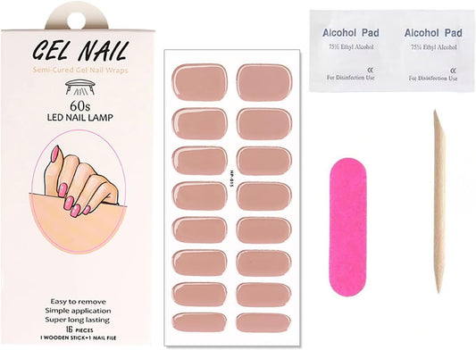 Semi Cured Gel Nail Strips Stickers Self Adhesive Long Lasting Gel Nail Polish Strips Solid Color Nail Stickers for Women DIY Manicure Waterproof Salon Quality Nails Decoration Accessories 1 Sheets
