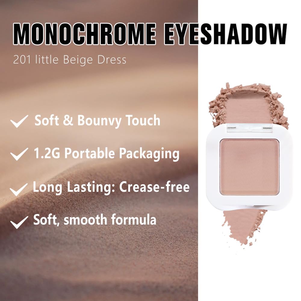 Kaely Pressed Single Eyeshadow Makeup, Little Beige Dress Matte Highly Pigmented Monochrome Eye Shadow Palette, Waterproof Neutral Powder Mini Eyeshadow, sombras para ojos, Lightweight Blendable, 19