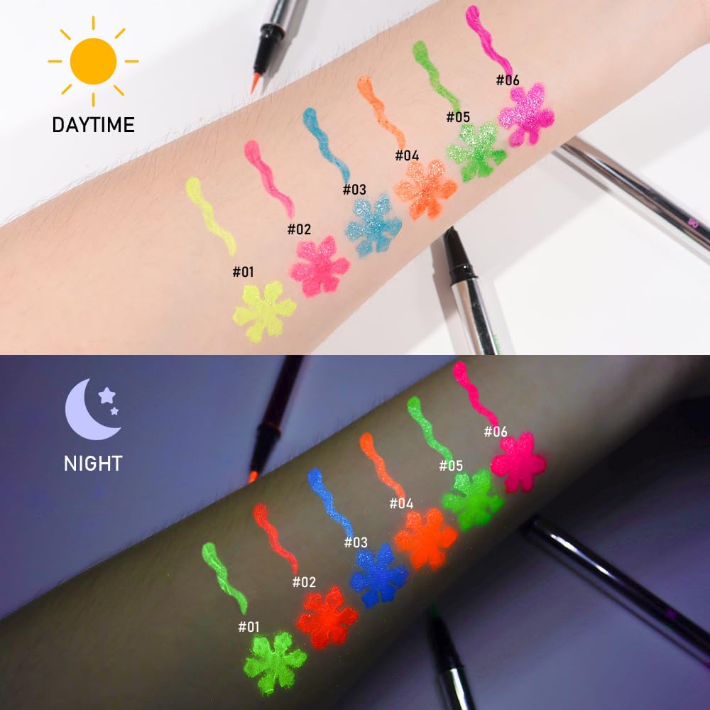 evpct Blue Shimmer Eyeliner UV Neon Gel Eyeliner Pencil Makeup, Rainbow Halloween Colored Colorful Gel Eye Liner Pen Glow in Dark Makeup, Long Lasting Waterproof Eyeliners for Face Body Painting