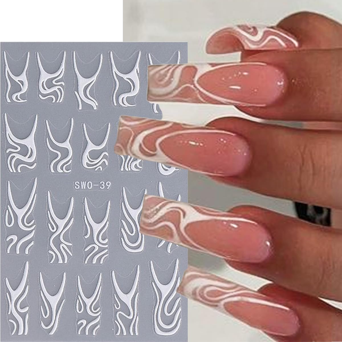 Line Nail Stickers 3D Self Adhesive Nail Art Stickers French Nail Decals Irregular Lines Black White Heart Design Cute Nails Sticker for Nails Art for Women Decoration Salon Manicure Supplies