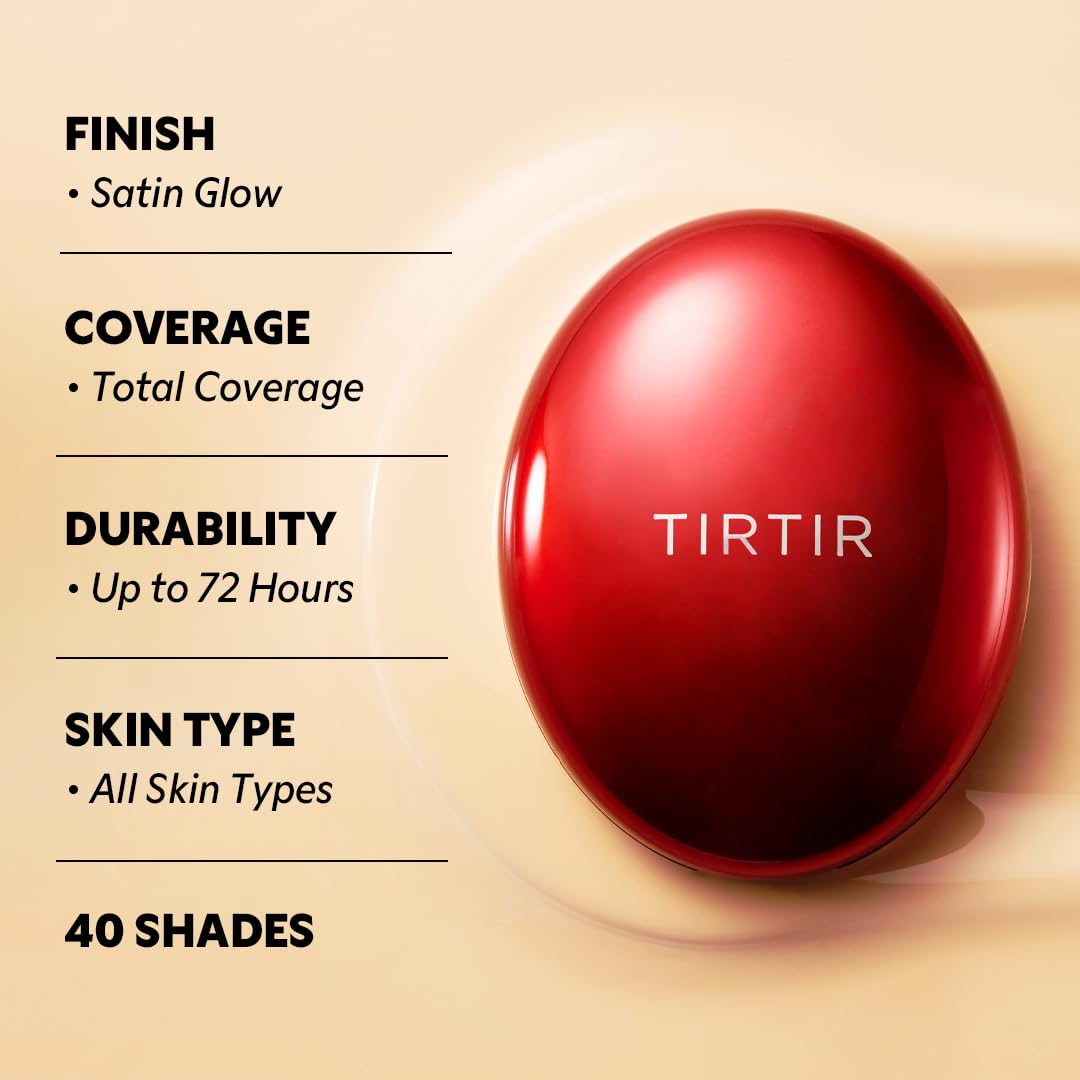 TIRTIR Mask Fit Red Cushion Foundation | Full coverage, Weightless, Skin fit, Satin Glow Finish, Korean Makeup BB Foundation, beauty, Tattoo cover up, Buildable (#24W Soft Beige, 0.63 Fl Oz)