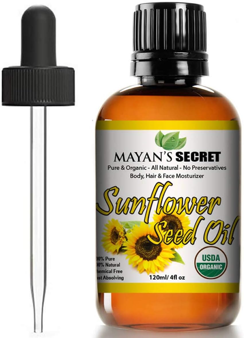 Mayan's Secret Sunflower Seed Oil MOISTURIZER | All Natural Cold Pressed USDA Certified Organic | Best for Prone Oily Skin and Face 4oz