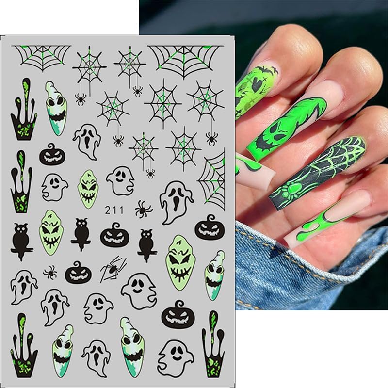 Halloween Nail Art Stickers Decals Halloween Horror Spooky Self-Adhesive Nail Designs Supply Halloween Devil Ghost Spider Web Nail Decals for Women Girls DIY Manicure Tips Horror Party Nail Decoration