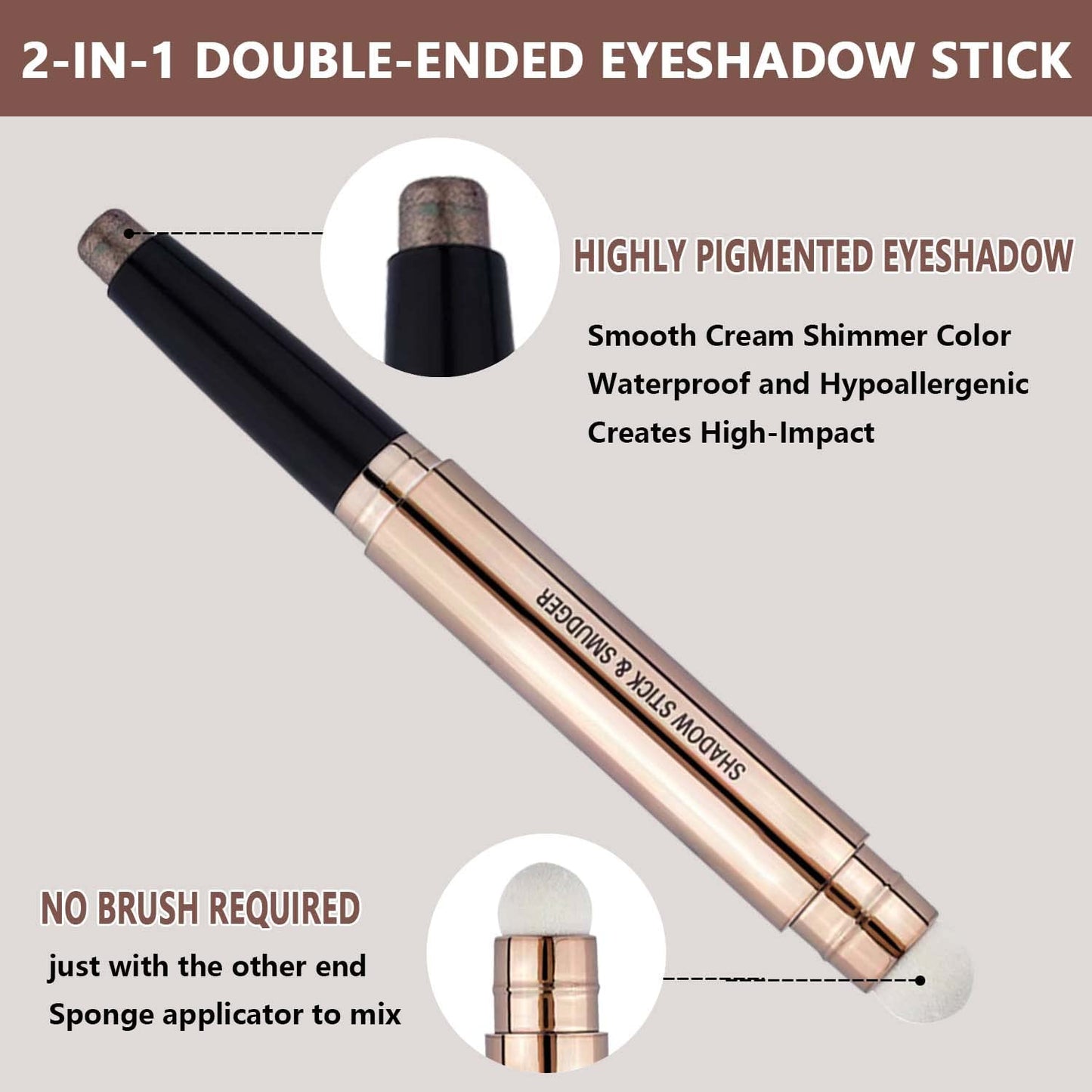 2 in 1 eyeshadow stick and Sponge Makeup Brush Smooth Cream Shimmer Shadow Pencil Long Lasting Eye Waterproof Shadow Stick Makeup Hypoallergenic Highlighter Multi-Dimensional eyes Look