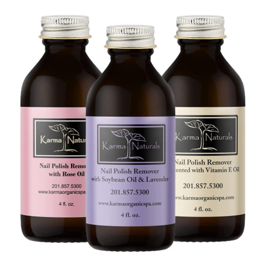 Karma Organic Nail Polish Remover Bundle - Includes Natural Lavender, Rose Oil, and Unscented Nail Polish Remover (4FL-Oz) (Multipack)