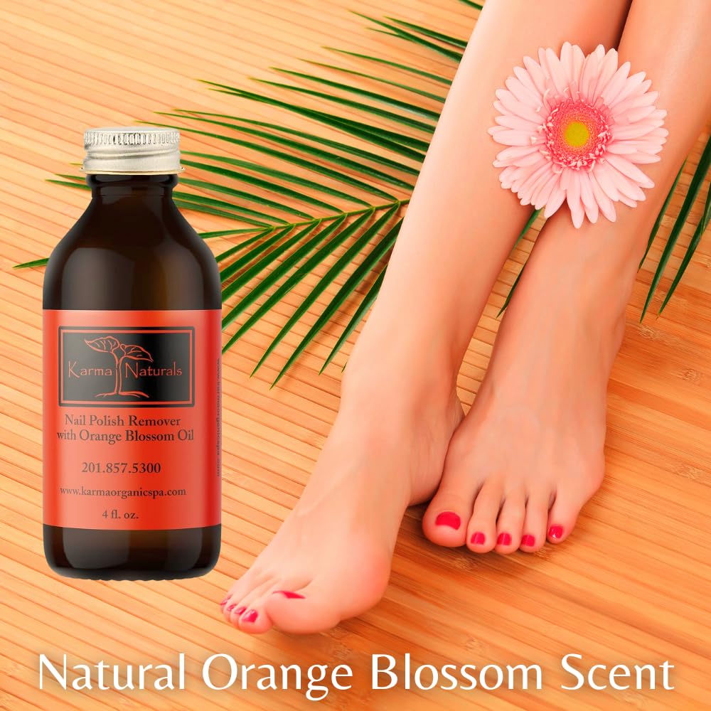 Karma Organic Nail Polish Remover with Soybean Oil and Orange Blossom Oil- Non Toxic, Vegan, Cruelty Free, Acetone Free – Nails Strengthener for Fingernails –12 fl. Oz. (3 Pack)