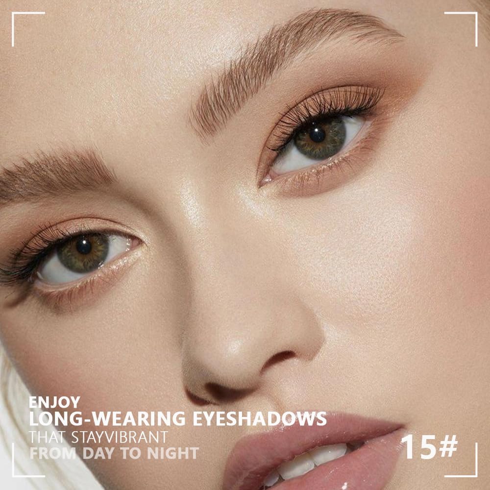 Powder Eyeshadow Quad, Beige Nude Taupe Brown Matte Eye Shadow Palette Makeup, Neutral Vegan Shimmer Quads Eye Shadow Palette for Older Women Pigmented Waterproof, paleta de sombras de ojos, 15