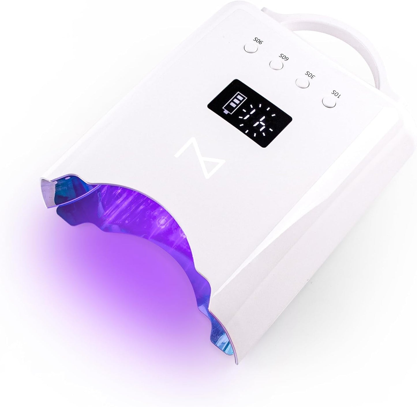 M - NEO Cordless & Rechargeable Nail Curing Lamp 78W with 4 LCD Time Display Timer, Auto Sensor, and Spacious Interior for All Hand Sizes and Nail Lengths (White)