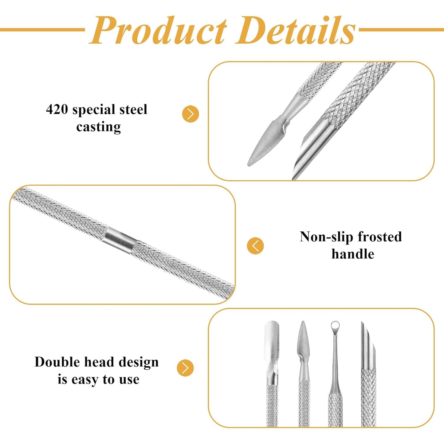 Professional Nail Cuticle Around Polish Remover Tool, Stainless Steel Dual-Ended Russian Prep Cuticle Pusher Tool with 9 Sheets 100/180/240 Grit Sandpaper for Manicure Pedicure Home Salon Use