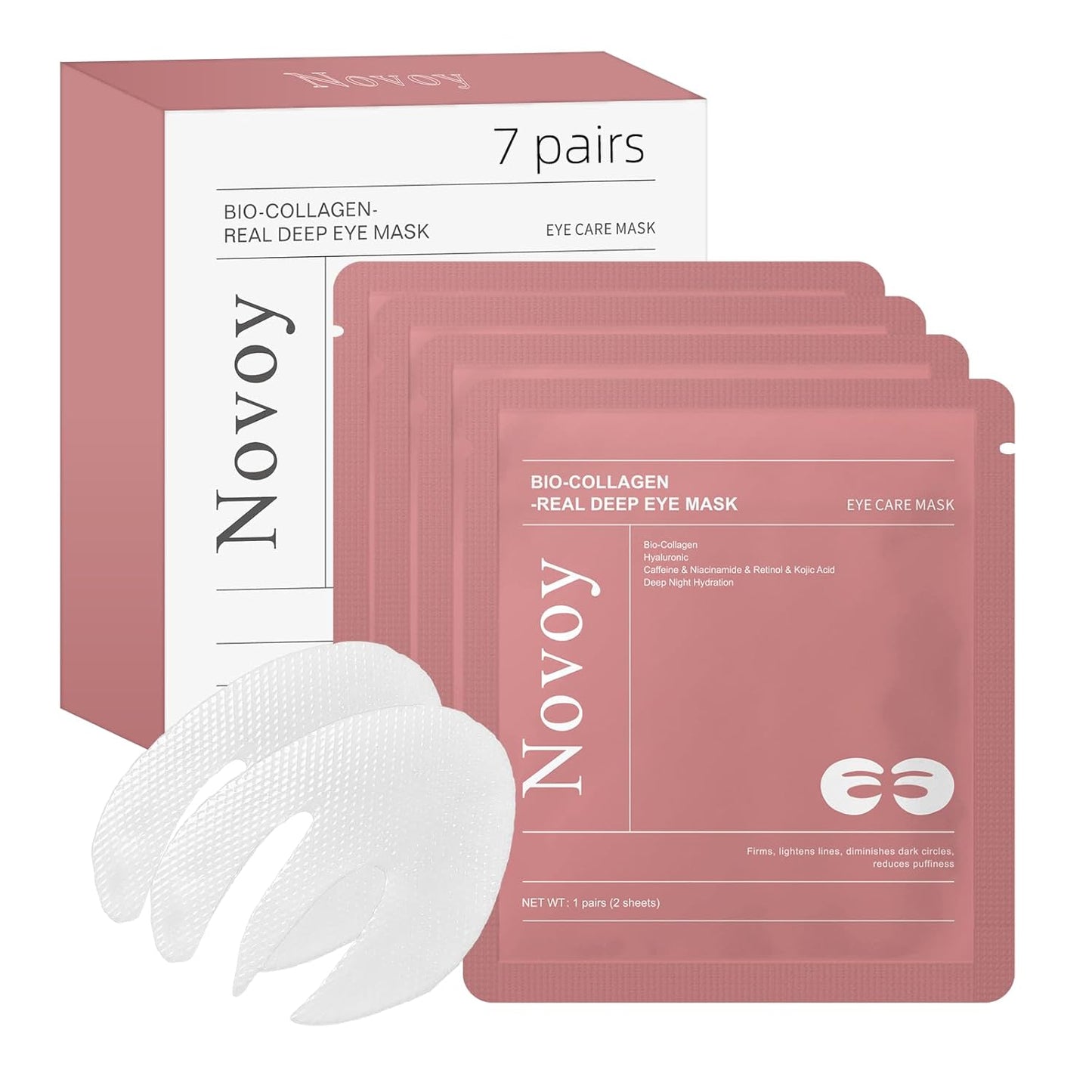 Novoy 7 Pairs Bio-Collagen Real Deep Eye Patches - 6-in-1 Retinol Overnight Eye Patches for Dark Circles, Puffiness & Wrinkles | 2% Caffeine+Hyaluronic+Niacinamide, Korean Popular Eye Mask - Lavender