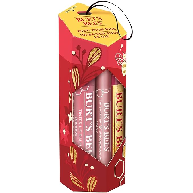 Burt's Bees Mistletoe Kiss Lip Care Stocking Stuffers Holiday Gift Set, Mistletoe Kiss Set, Pomegranate, Peony & Hibiscus
