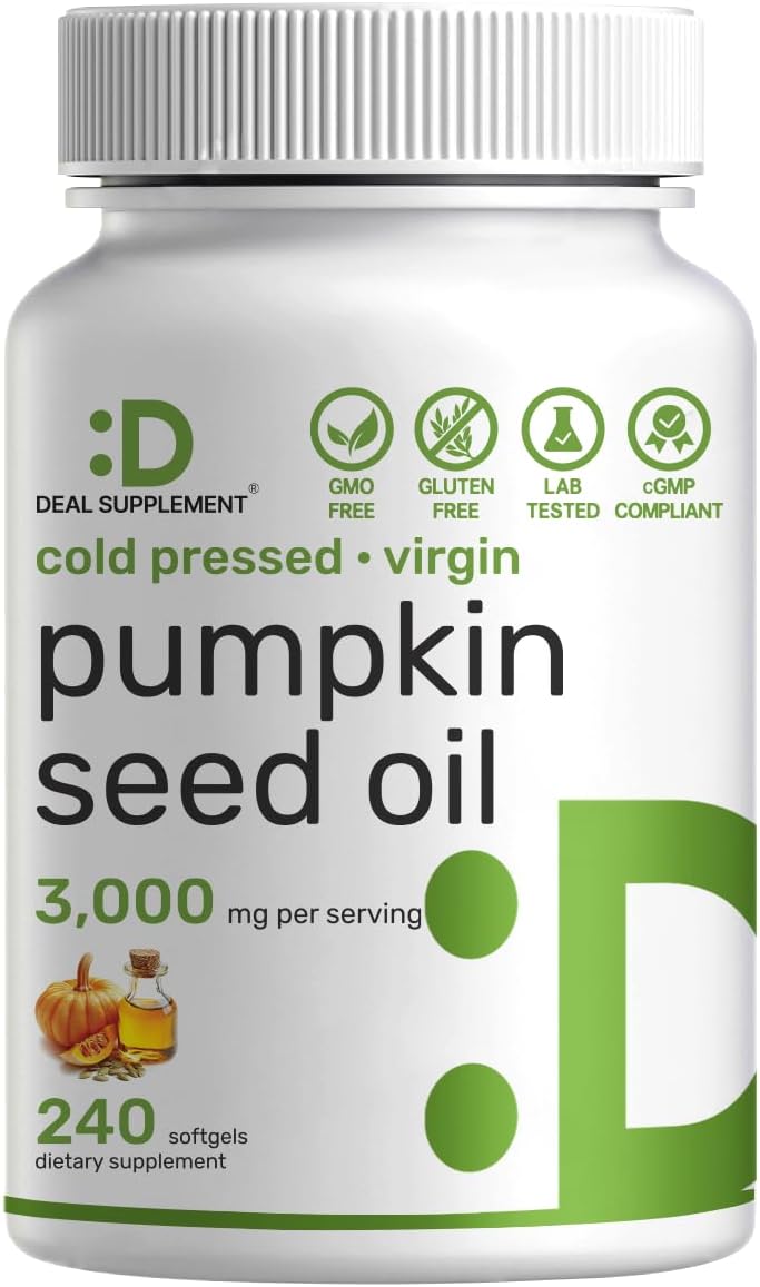 Pumpkin Seed Oil 3,000mg with Saw Palmetto, 240 Softgels – Cold Pressed Extract with Virgin Oil – Supports Prostate Health & Normal Urinary Frequency – DHT Blocker for Hair Growth – Non-GMO