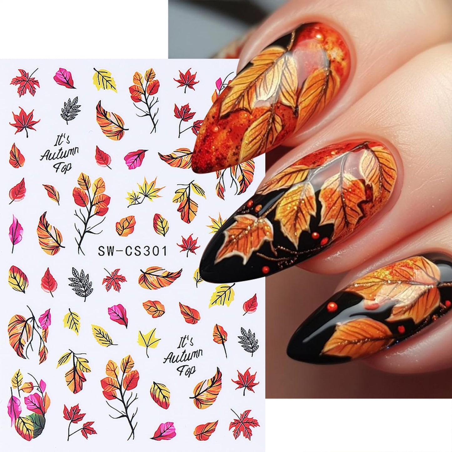 10 Sheets Fall Nail Art Stickers Decals Thanksgiving Nails Decals Autumn Maple Leaf Nails Stickers Self-Adhesive Maple Leaves Nail Art Decals for Women