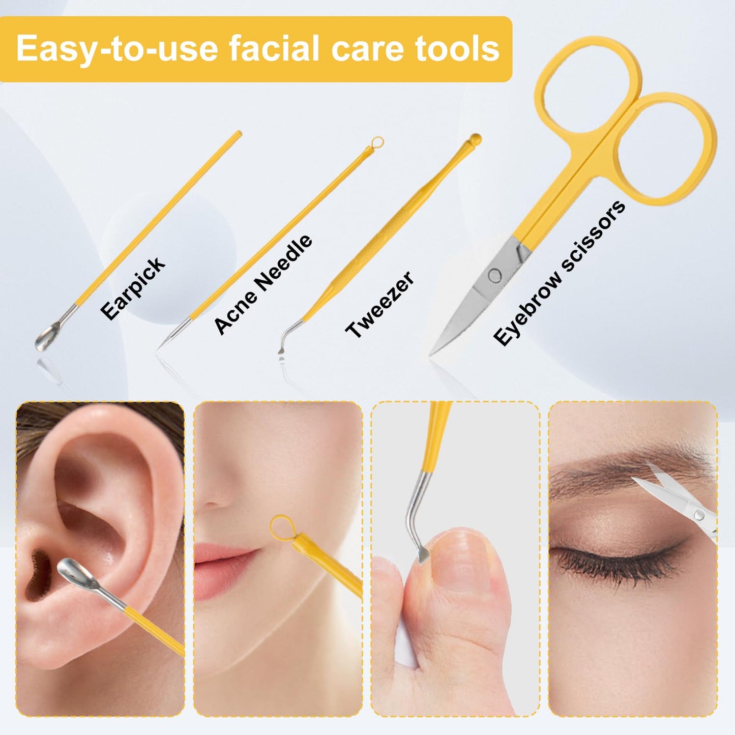 Nail Kit, Manicure Kit, Nail Care Kit for Women, Manicure Pedicure Set, Nail Clippers Toenail Clippers Kit, Professional Manicure Kit Pedicure Kit, Yellow Travel Case, Set of 12.