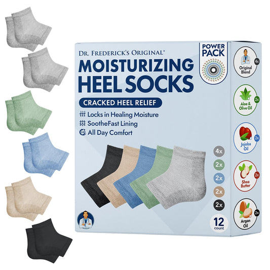 Dr. Frederick's Original Moisturizing Heel Socks for Cracked Heel Treatment - 6 Pairs - Socks for Dry Feet - Cracked Skin Repair & Overnight Hydration - Foot Care for Women & Men - Power Pack