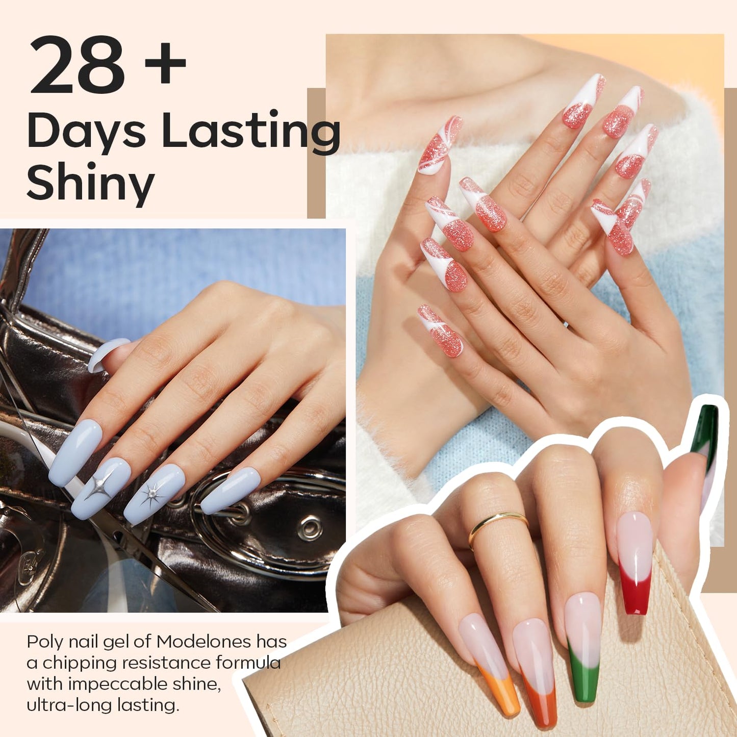 Modelones 133pcs Poly Nail Gel Kit, 32 Colors Earthy Tones Complete Extension Gel Nail Kit with 8W Lamp Slip Solution Builder Tools for Starter DIY Salon Use