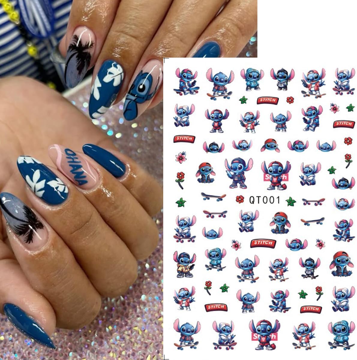 6 Sheets Cute Nail Art Stickers Self-Adhesive 3D Nail Sticker Cartoon Nail Decals Kawaii Party Favors Nails Decoration Gifts for Girls Women Nail Art Design Sticker