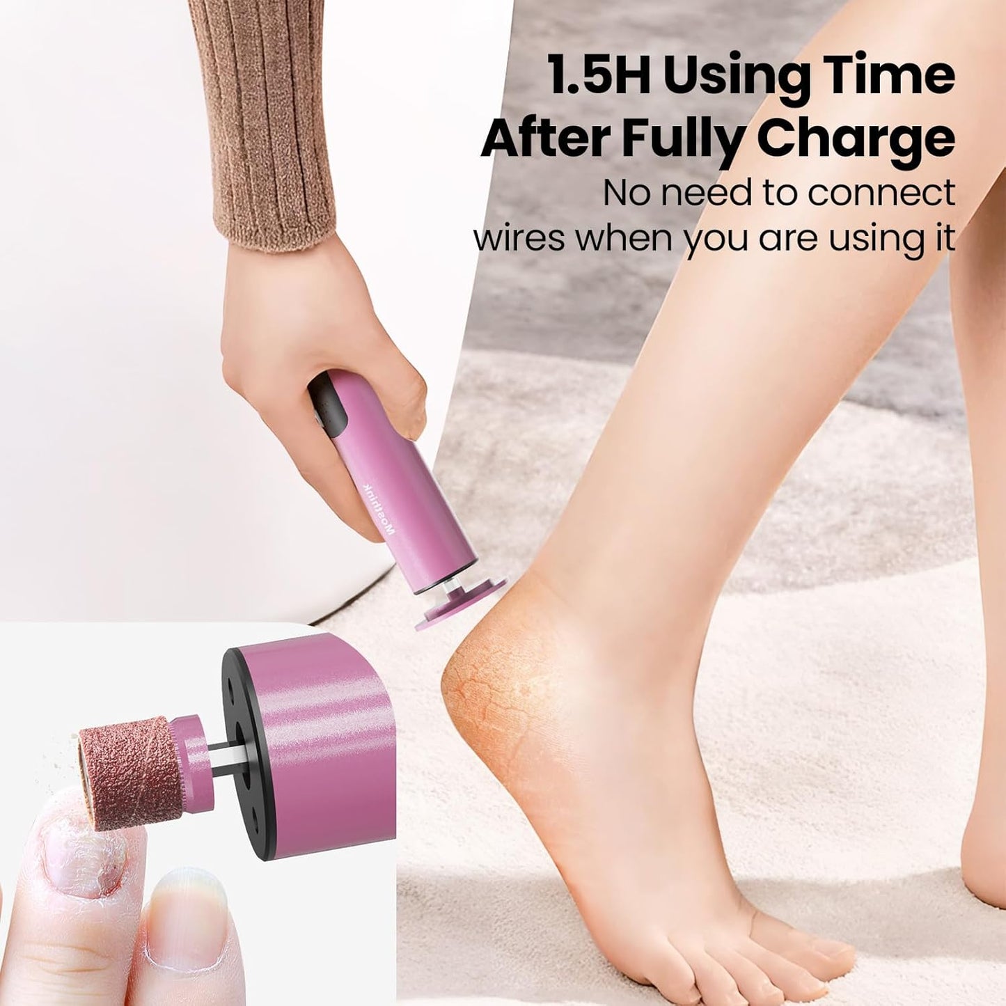 Electric Foot Callus Remover, 2 in 1 | 6 Speed Adjustable Foot File Nail Grinder with Sandpaper Disks, Professional Sander Pedicure Tool for Feet Dead Skin, Self Care Gifts for Women Mom Lover Friends