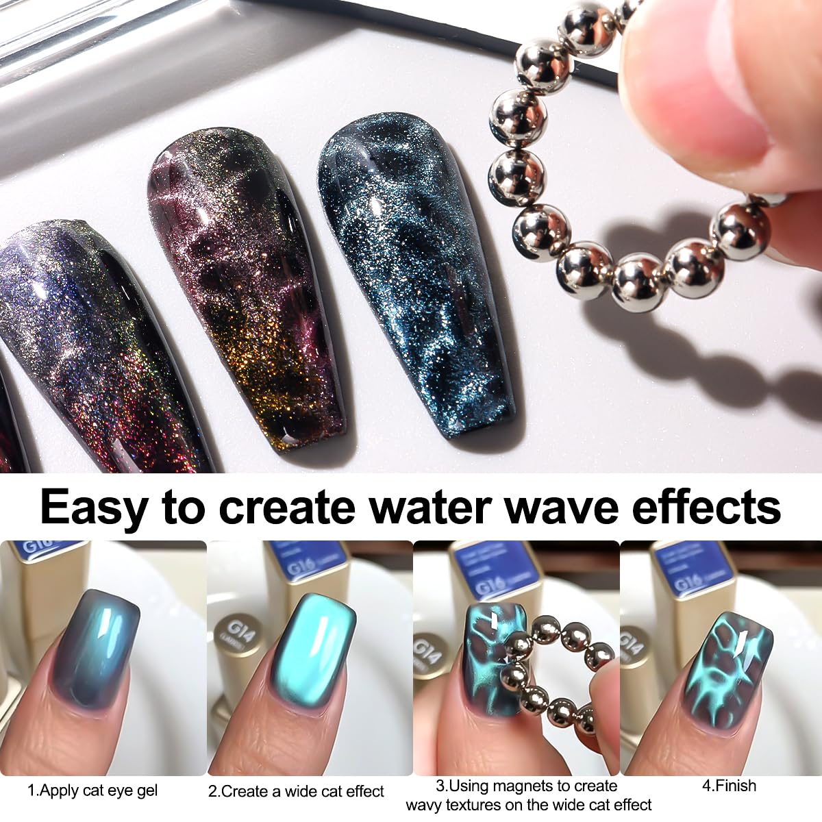 59 Pcs Nail Magnet Tool Set,3D Cat Eye Gel Painting Nails Art Strong Magnetic Wand, Multi-function Cube Magnets Round Magnet Beads Nail Design Tools for Glitter Cat Eye Effect DIY Accessories