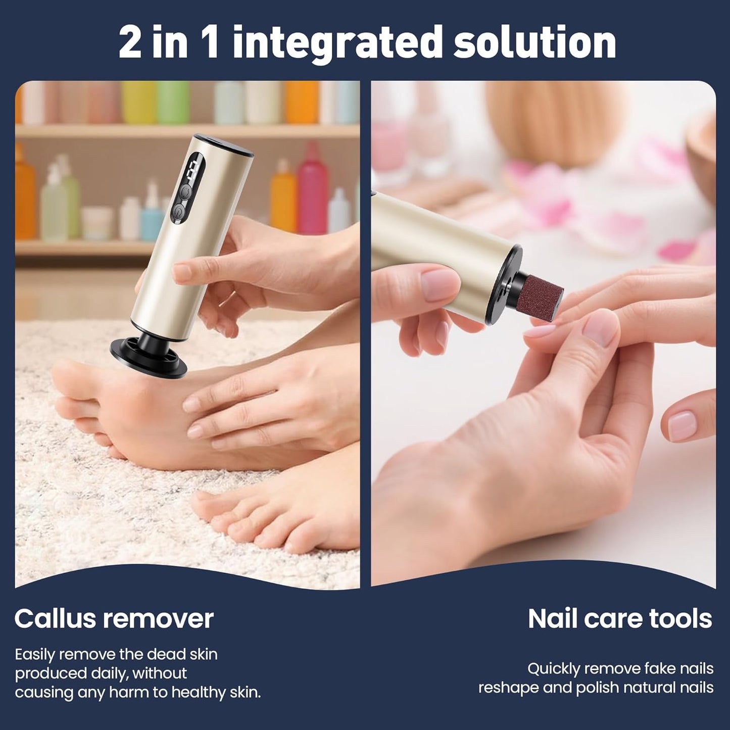 Electric Foot Callus Remover,2 in1 Rechargeable Callus Remover for Feet,9-Speed Wireless Electric Foot File Nail Grinder,Foot Scrubber Pedicure Tools for Dead Skin Dry Cracked Feet (Gold MINI)