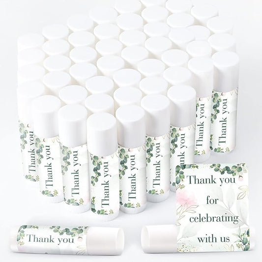 Demissle 40 Pcs Lip Balms with Jasmine Scent and Green Leaves - Moisturizing Gift for Wedding, Baby Shower, Gender Reveal Party