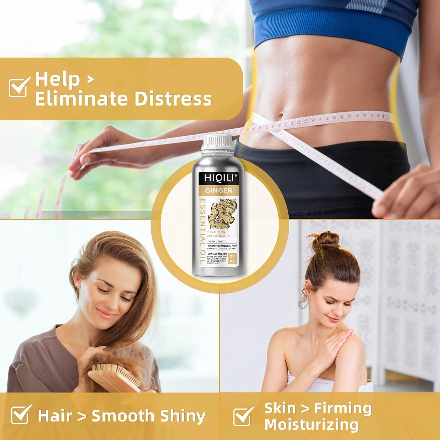 HIQILI 32 Fl Oz Ginger Oil, 100% Pure Natural Ginger Essential Oil for Hair, Massage, Skin - 1000ML