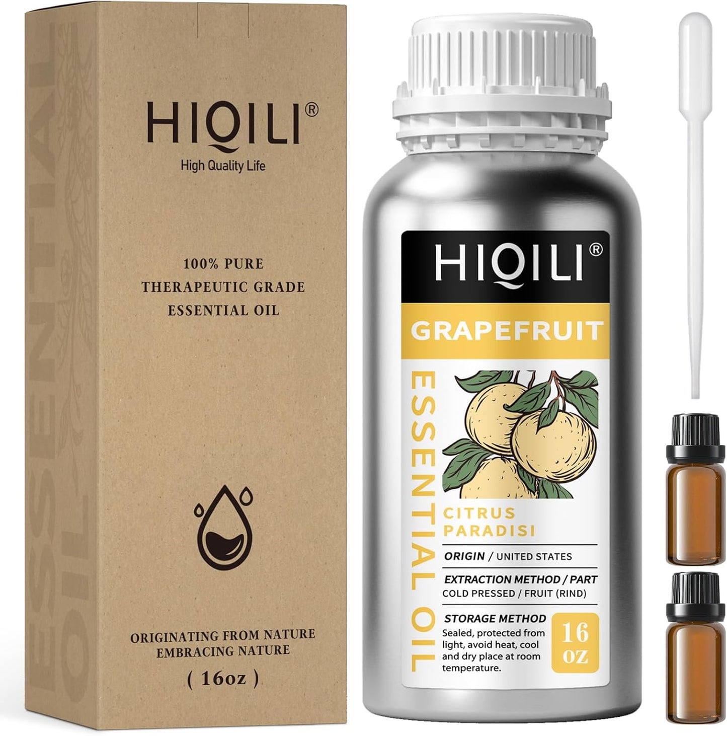 HIQILI 16 Fl Oz Grapefruit Essential Oil, for Diffuser, Skin Care, 100% Pure and Natural