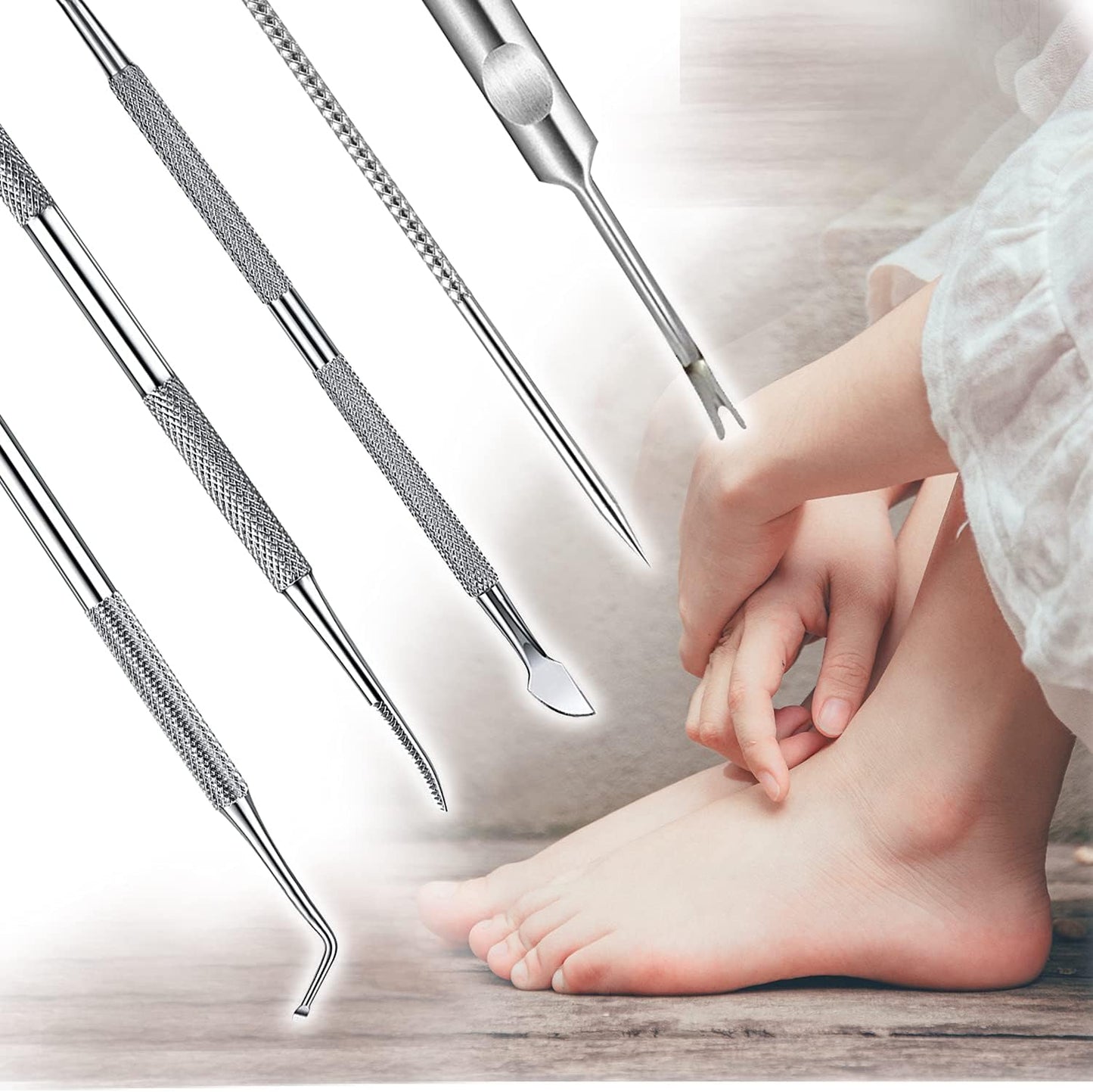 jindian Ingrown Toenail Pedicure Tool Kit Nail File and Nail Lifter Pusher Double-Sided Nail Manicure Kit Stainless Steel Nail Care, Tools Pain Relief (6PCS)