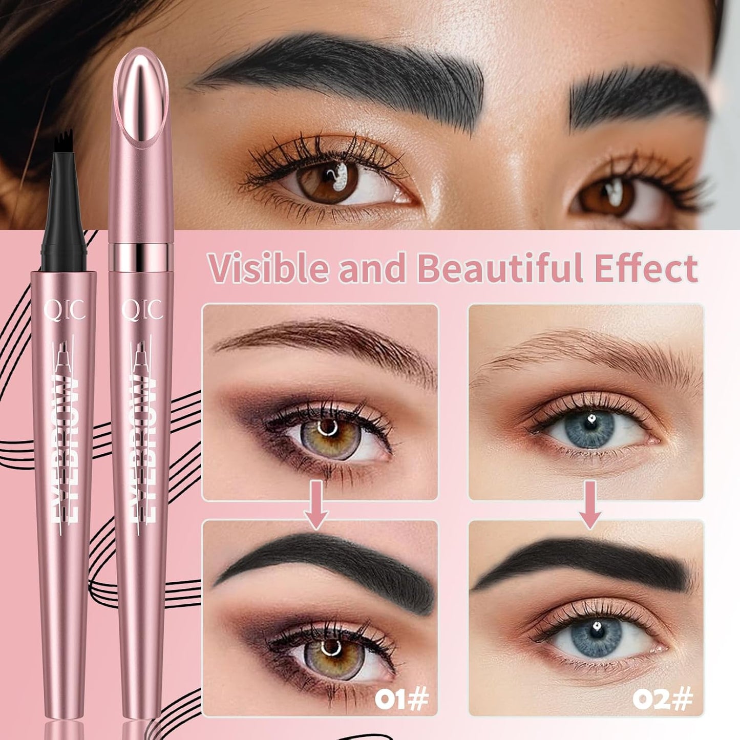 Eyebrow Pencils for Women - Microblading Eyebrow Pencil with Precise 4-Fork-Tip Waterproof Eyebrow Pen Smudge-Proof Eye Brow Pencils Create Natural Hair-Like Brows, Last All-Day, Black