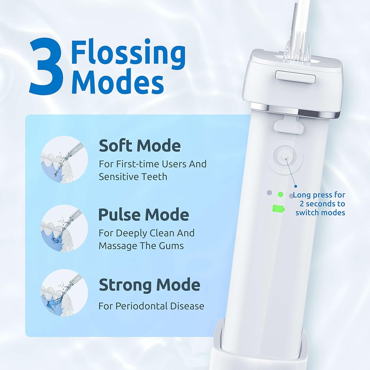 SYNHOPE Mini Cordless Portable Water Flosser Teeth Cleaner Pick, Telescopic Water Tank, 3 Modes & IPX7 Waterproof, Home & Travel Oral Irrigator for Teeth, Braces Bridges Care, White